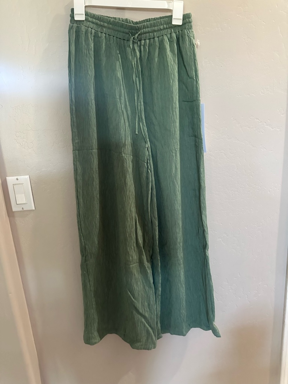 Lumiere Sage Green Wide-Leg Elastic Waist Pants